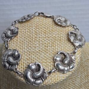 Vintage Viking Craft Sterling Silver "Hibiscus Flower" Bracelet Jewelry 1940's